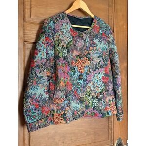 Carole Little Saint-Tropez West Vintage Floral Tapestry Quilted Jacket XL Multi